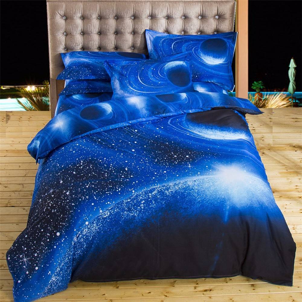 deep blue space galaxy bedding set