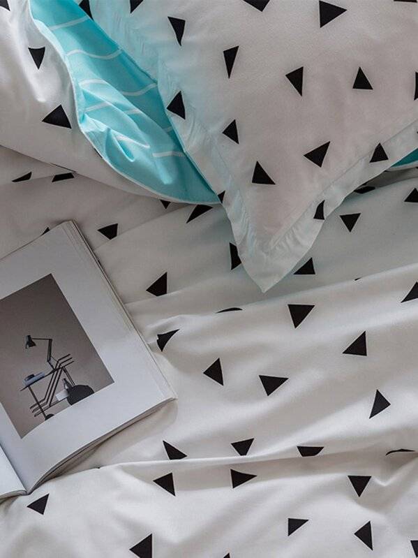 black triangles on white blue duvet bedding set