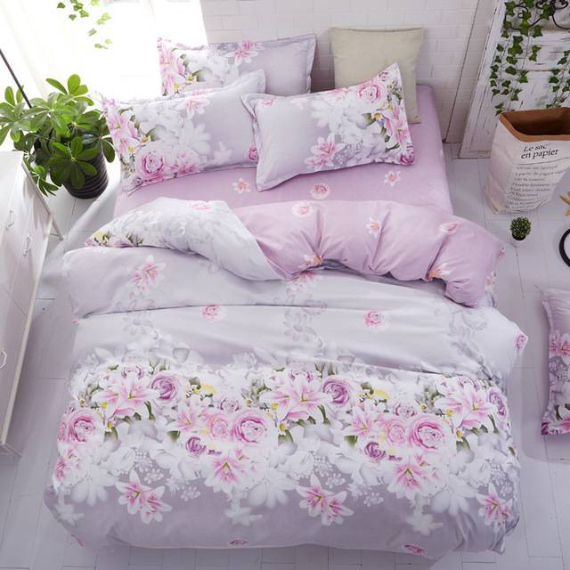 4pcs Floral Pattern Duvet Cover Bedding Set Plaid Duvet Covers