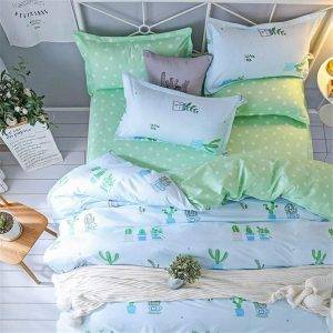 Cactus Duvet Bedding Set White and Mint Green