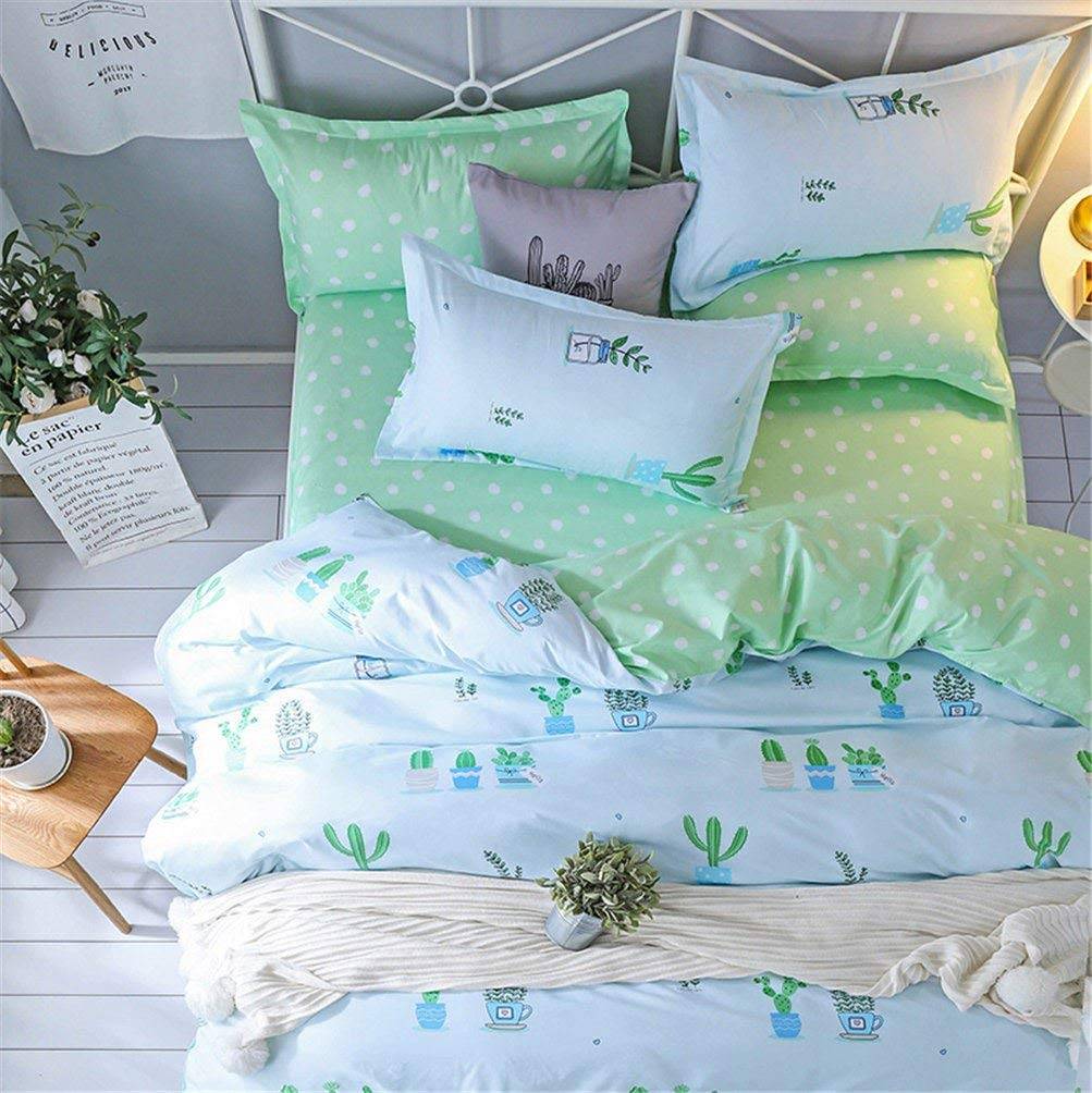 Cactus Duvet Bedding Set White and Mint Green