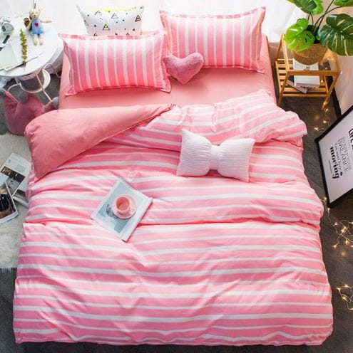 Pink Striped Duvet Cover Set