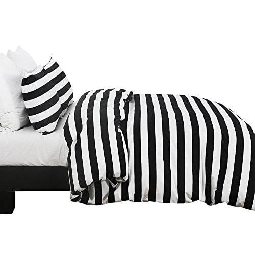 black and white striped bedding side