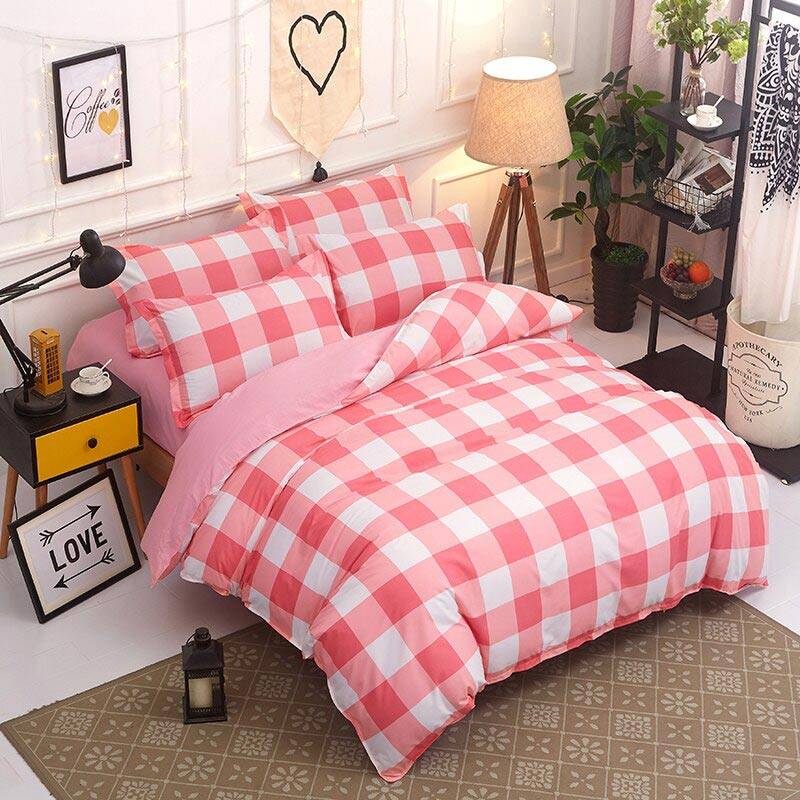 pink plaid duvet cover