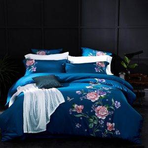 embroidered duvet bedding set atol blue
