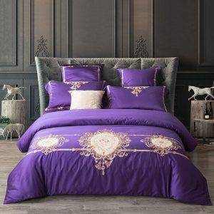 embroidered duvet bedding set purple