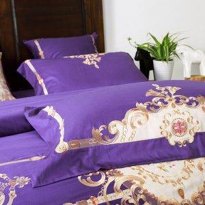 embroidered purple duvet bedding set cushions
