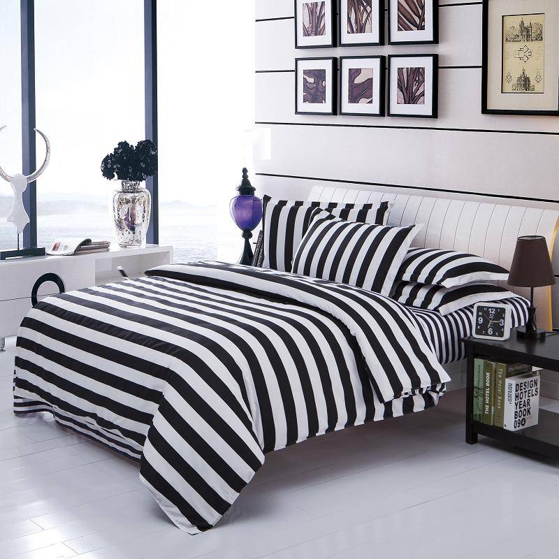 Black White Stripe Duvet Cover Style Cotton Bedding Set