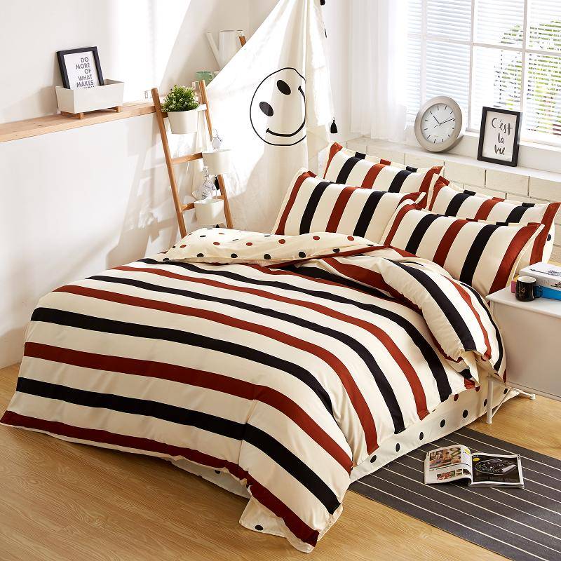 Brown Black and White Striped Duvet Cover Bedding Set with Sheets Pillowcases 4 pcs