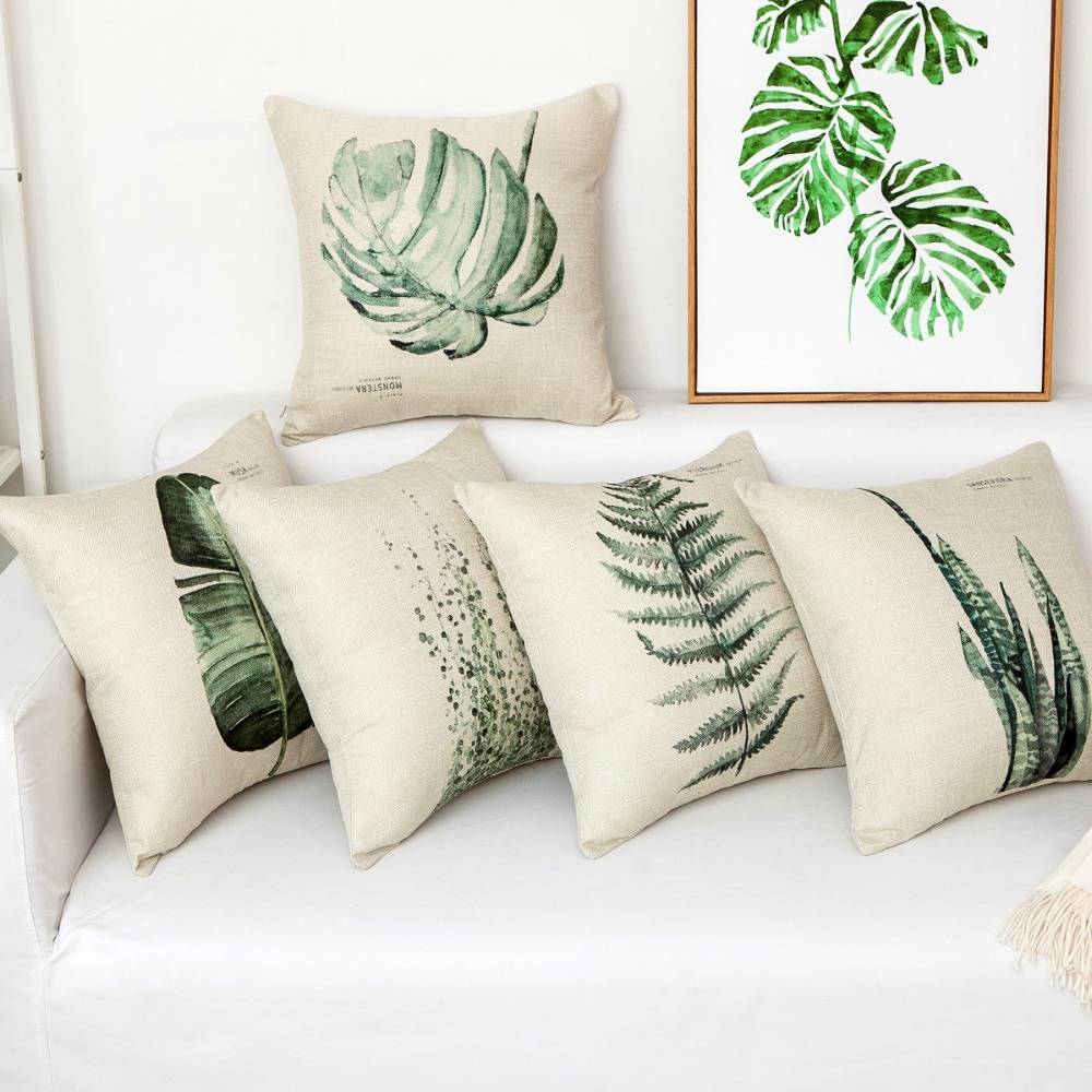 Botanical Tropical Plants Cushion Cover Linen Pillow Case 45x45cm (4 designs)