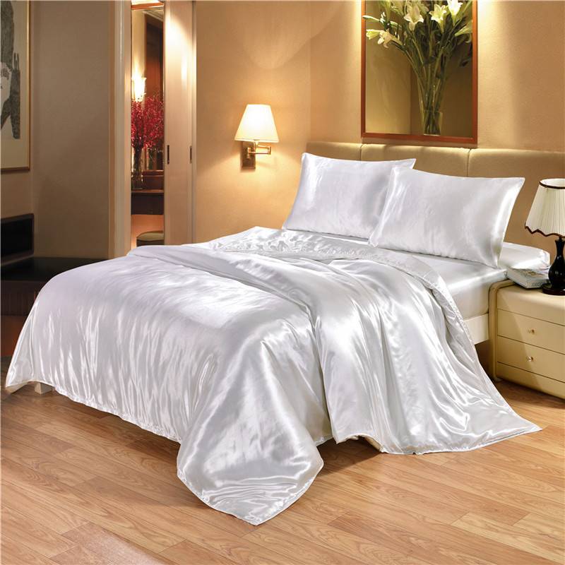 White and Black Satin Silk Duvet Cover and Bedding Set (8 Colors)