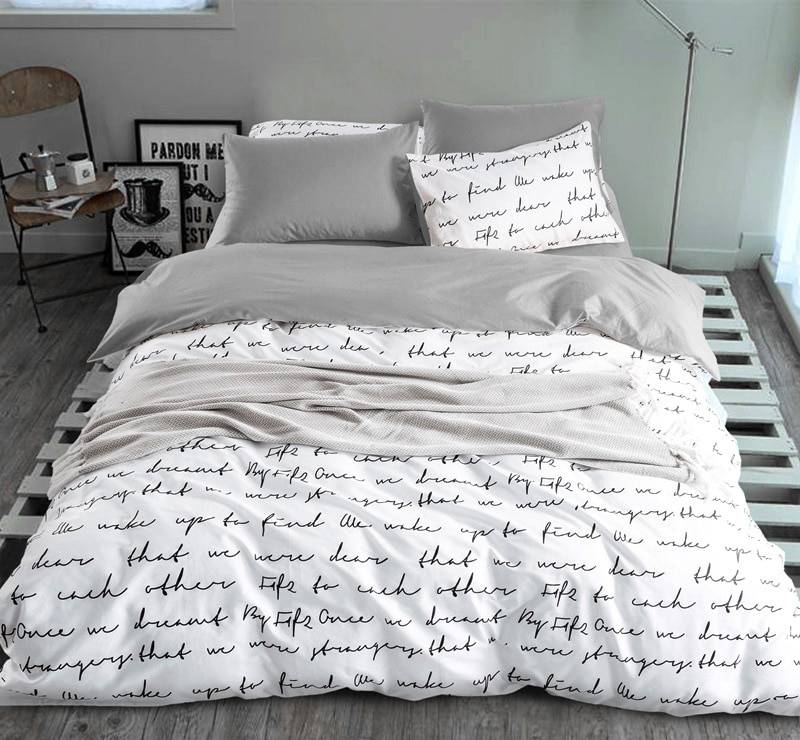 Black and White Letter Duvet Cover Bed Set (4 colors 5 Sizes)