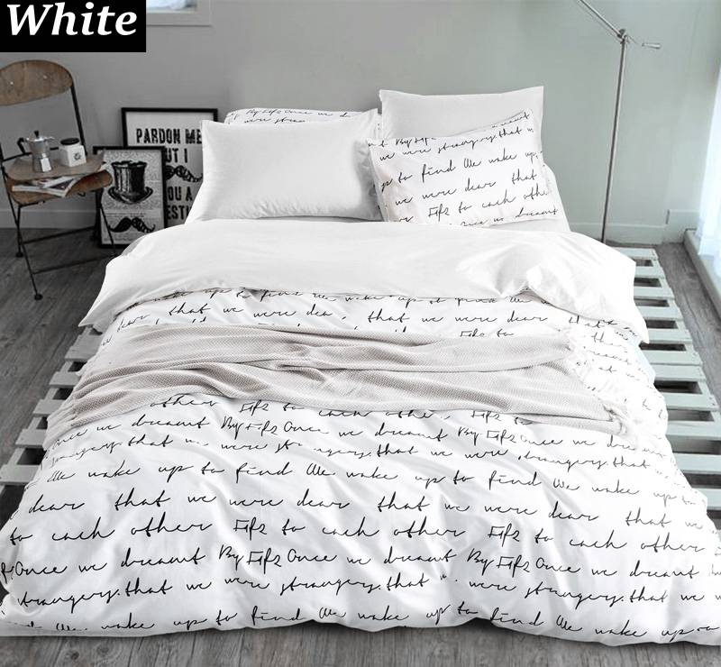 Black and Letter Writing Duvet Cover Set Bedding Sets Collection