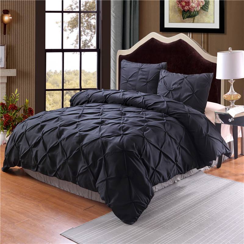 Black Grey Luxury Duvet Cover Pinch Pleat (3 colors)