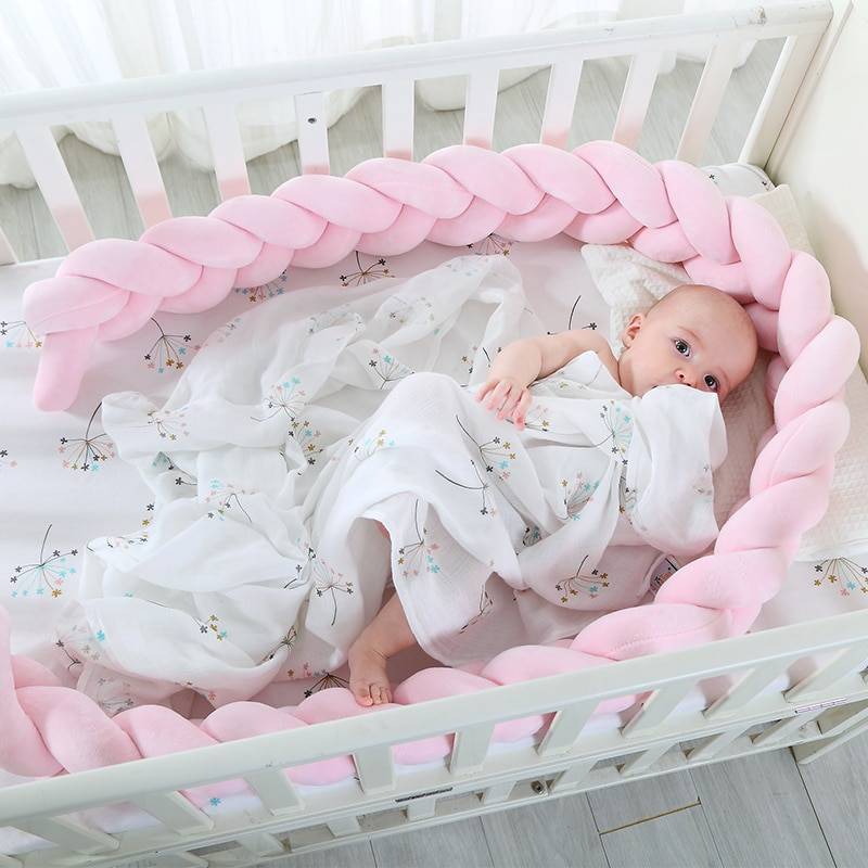 Baby Bed Bumper Breathable Mesh Crib Bumpers Baby Bedding 3 Layer Crib Liner Baby Cot Bed Around Protector Blue and Pink Color