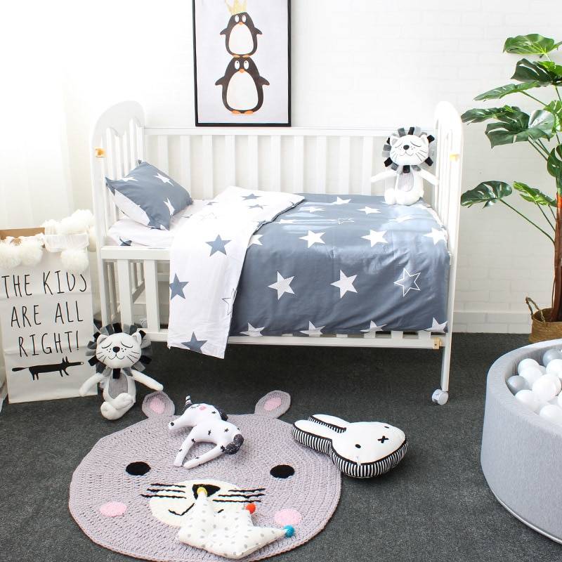 3 pcs set Baby Bedding Set Including Duvet Cover Pillowcase Bed Sheet Pure Cotton Baby Linen Baby Crib Set For Both Girl and Boy