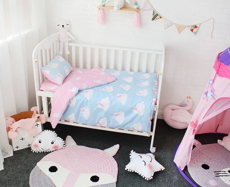 3 pcs set Baby Bedding Set Including Duvet Cover Pillowcase Bed Sheet Pure Cotton Baby Linen Baby Crib Set For Both Girl and Boy