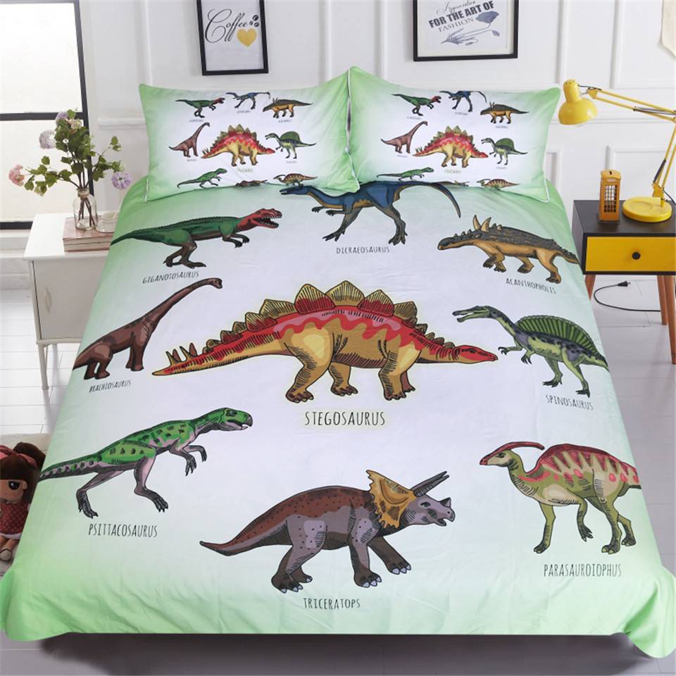 Dinosaur Family Bedding Set for Kids Cartoon Bed Cover Single Boys Duvet Cover Set Jurassic Printed Bedclothes