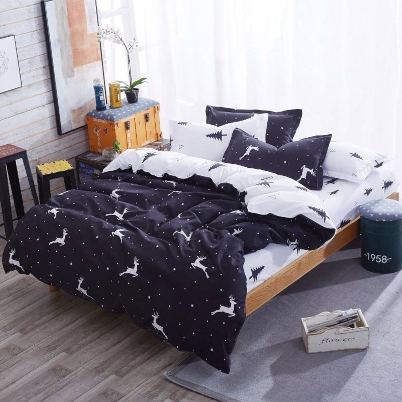 Solstice Cartoon Christmas Tree Elk Bedclothes Simple Fashion Geometric Stripes Bed Sheet Duvet Cover Sets 3/4pcs Bedding Set