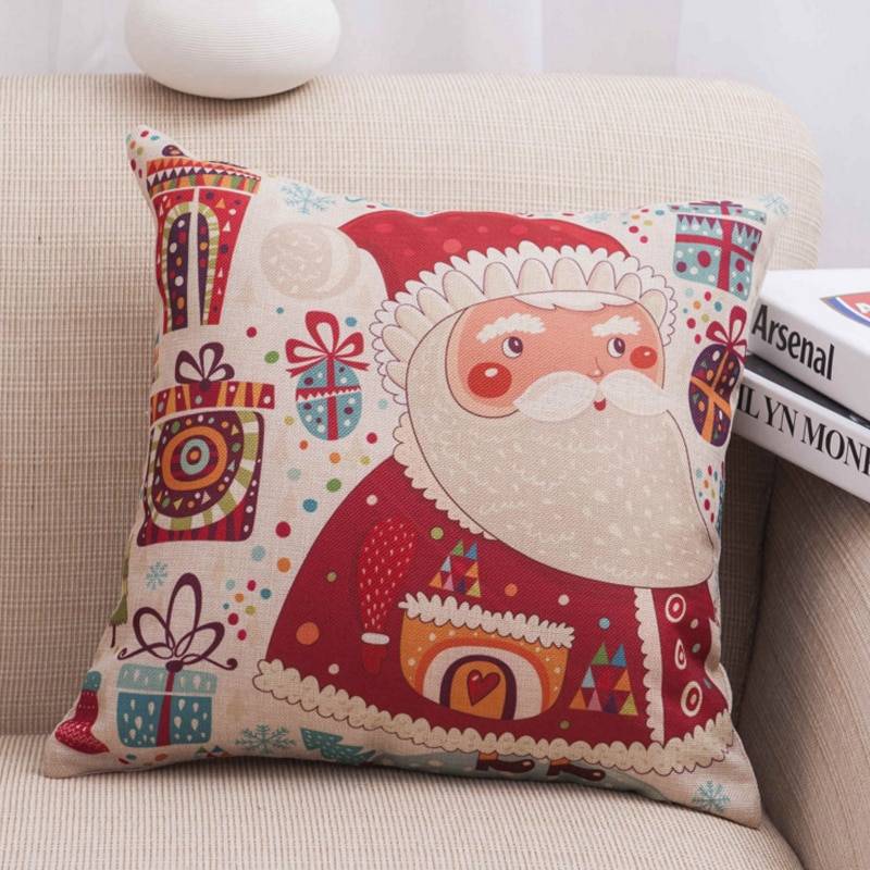 Xmas Style Cotton Linen Cushion Cover Merry Christmas Santa Claus Home safa Decorative Pillows Cover Nordic Happy New Year Gift