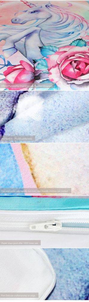 BeddingOutlet Unicorn and Rose Bedding Set Cartoon for Kids Duvet Cover Girly Single Bed Set Pink and Blue Floral Home Textiles