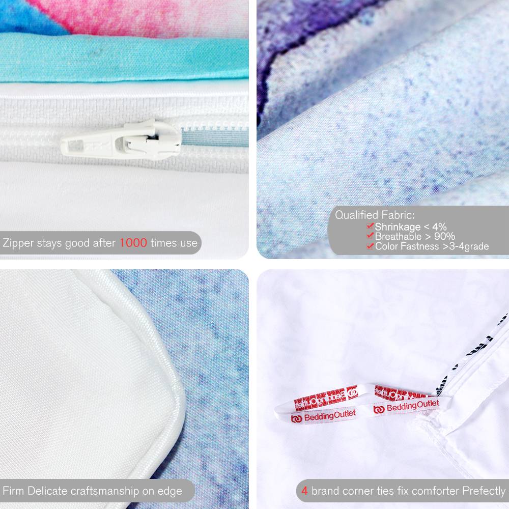 BeddingOutlet Unicorn and Rose Bedding Set Cartoon for Kids Duvet Cover Girly Single Bed Set Pink and Blue Floral Home Textiles