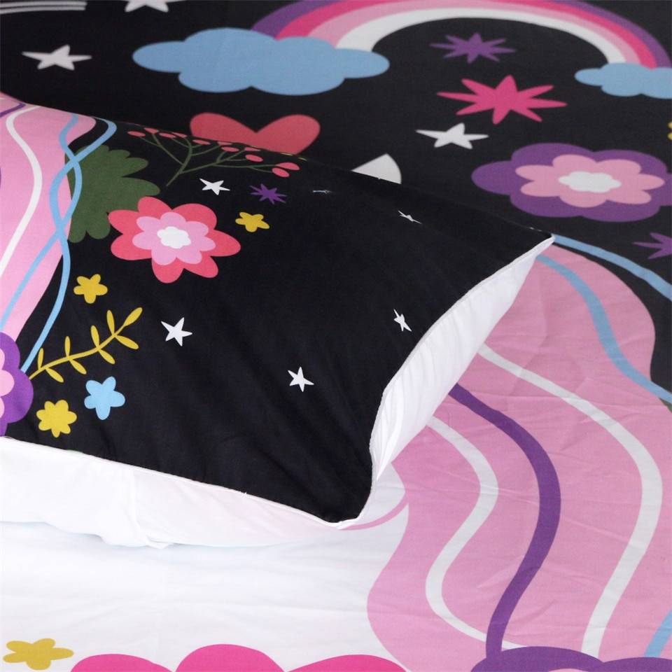 BeddingOutlet Unicorn Bedding Set Cartoon Print for Kids Duvet Cover With Pillowcases Girls Single Bed Set Floral Home Textiles