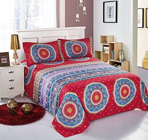 Boho Style Bedding Bohemian Mandala Sheets Set Blue Red Full Size Flat Sheet