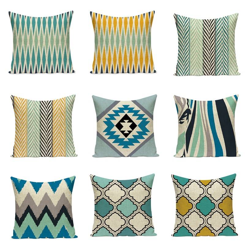 Morocco Decor Geometric Throw Pillow Cover Case Linen Cushion Cover For Sofa Home Decor Green Wave Custom Capa De Almofadas