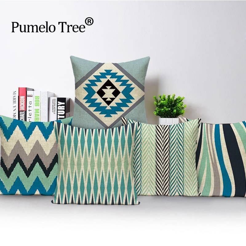 Morocco Decor Geometric Throw Pillow Cover Case Linen Cushion Cover For Sofa Home Decor Green Wave Custom Capa De Almofadas