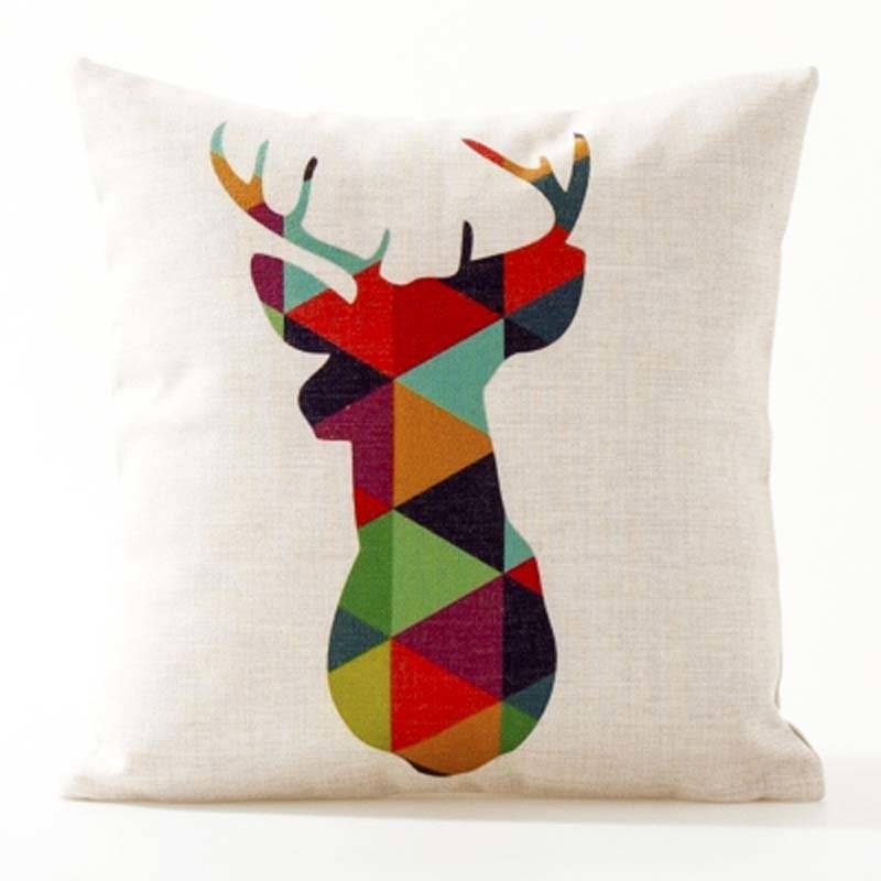 Deer Elk Bear Elephant Cushion Covers Nordic Geometric Arrows Rhombus Triangles Mountain Pillow Cover Linen Beige Pillow Case