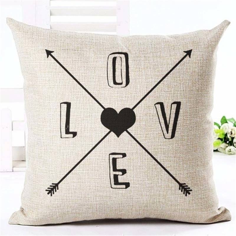 Letter Love Home Cushion covers Cotton linen Black White pillow cover Sofa bed Nordic decorative pillow case almofadas 45x45cm