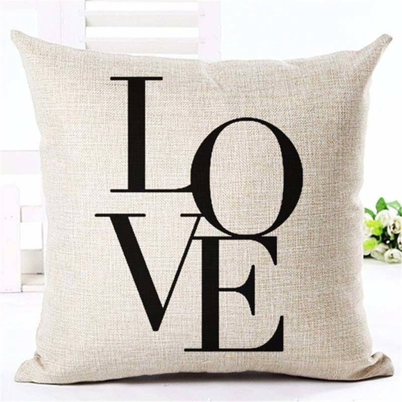 Letter Love Home Cushion covers Cotton linen Black White pillow cover Sofa bed Nordic decorative pillow case almofadas 45x45cm