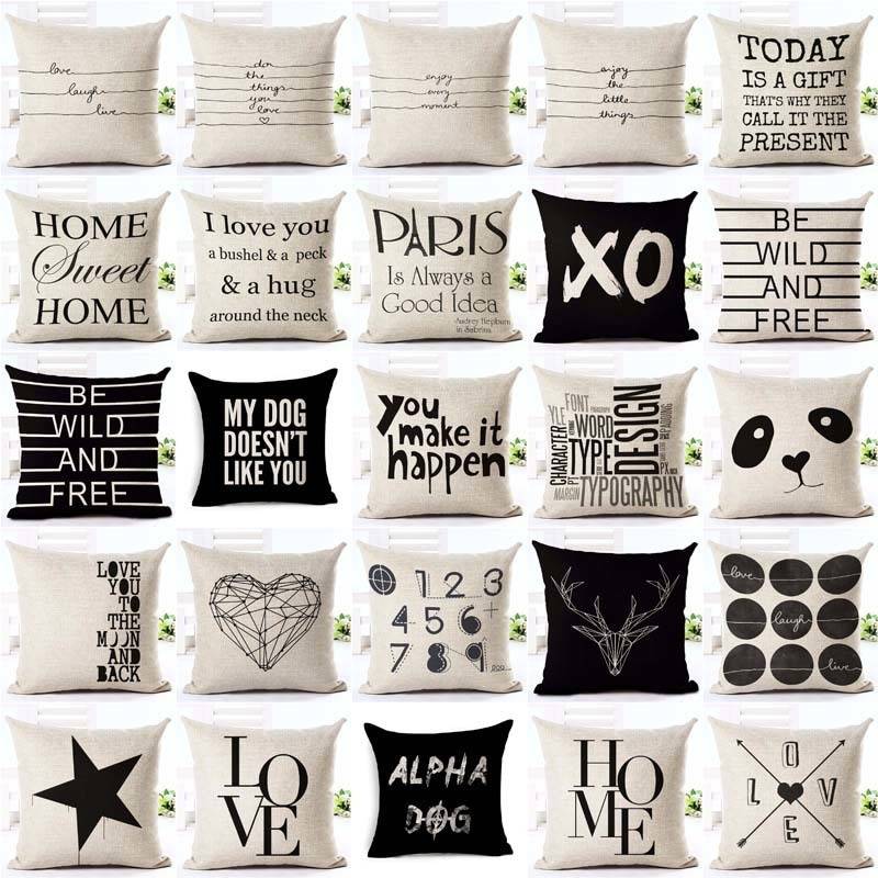 Letter Love Home Cushion covers Cotton linen Black White pillow cover Sofa bed Nordic decorative pillow case almofadas 45x45cm