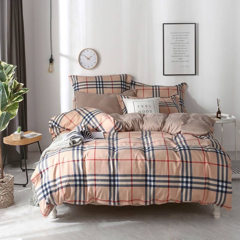 Bedding Set Whole cotton Color lattice stripes geometry Warm family pillowcases 3/4pcs Duvet Cover sets Soft Bed Sheet