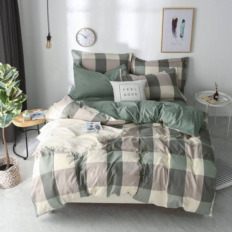 Bedding Set Whole cotton Color lattice stripes geometry Warm family pillowcases 3/4pcs Duvet Cover sets Soft Bed Sheet
