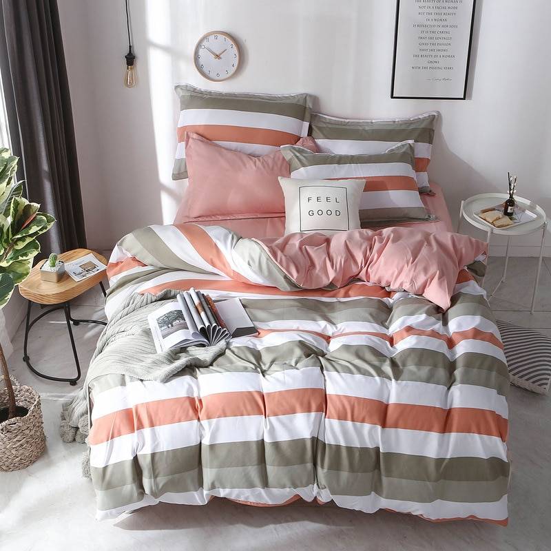 Bedding Set Whole cotton Color lattice stripes geometry Warm family pillowcases 3/4pcs Duvet Cover sets Soft Bed Sheet