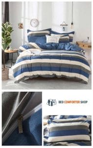 grey blue striped bedding set