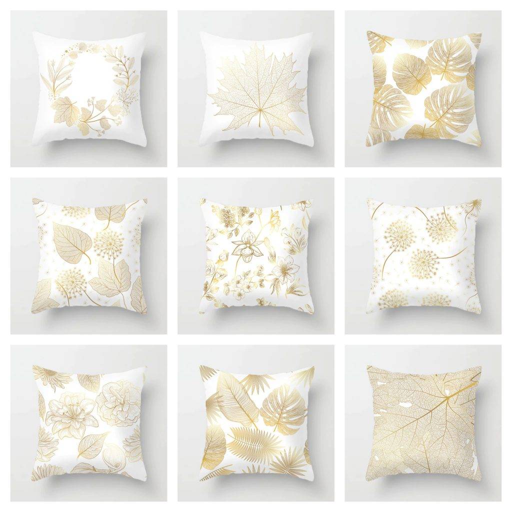 Golden Pillow Cases with Leaf Designs