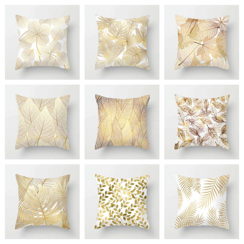 Golden Pillow Cases with Leaf Designs 2