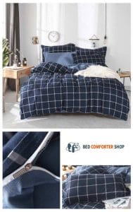 navy blue striped bed set