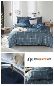washed blue striped bed set