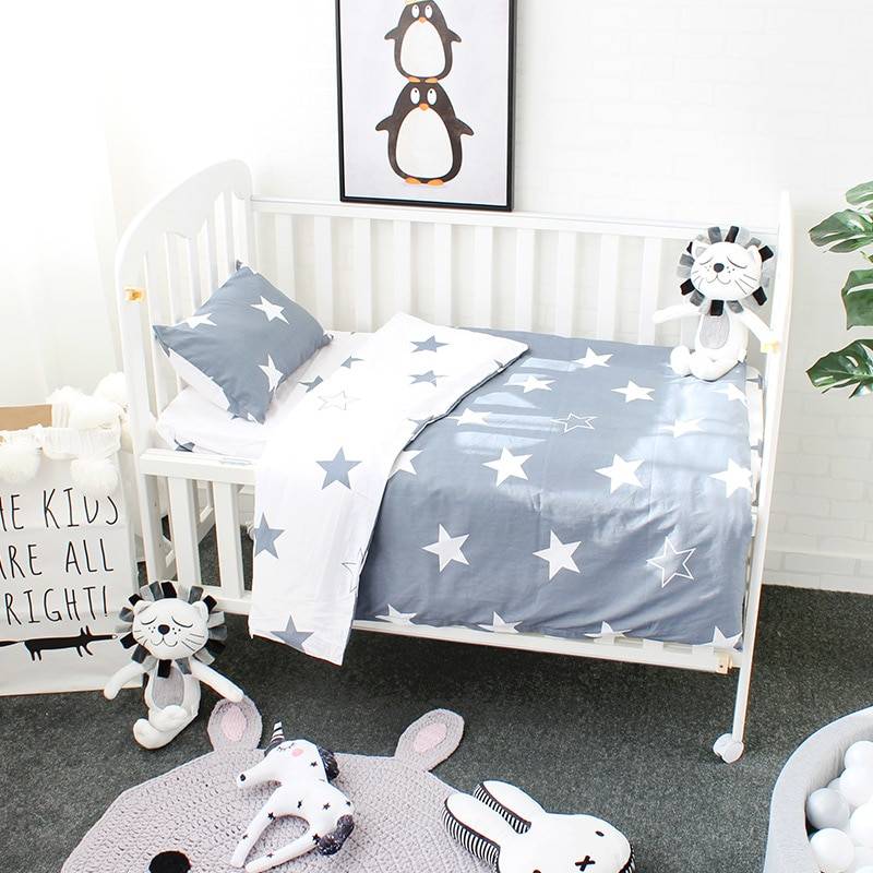 3Pcs Cotton Crib Bed Linen Kit For Boy Girl Cartoon Baby Bedding Set Includes Pillowcase Bed Sheet Duvet Cover Without Filler
