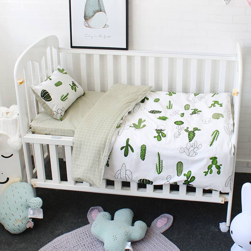 3Pcs Cotton Crib Bed Linen Kit For Boy Girl Cartoon Baby Bedding Set Includes Pillowcase Bed Sheet Duvet Cover Without Filler