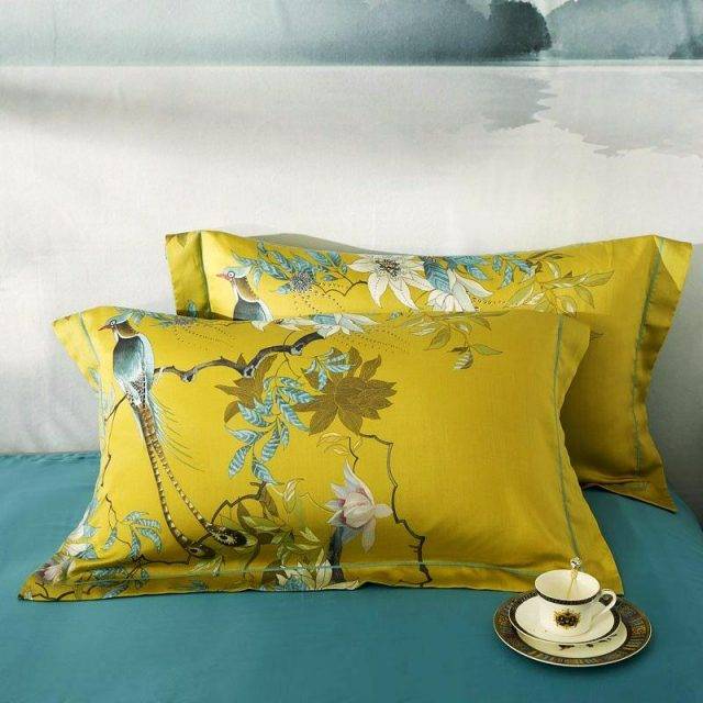 silky egyptian cotton yellow chinoiserie