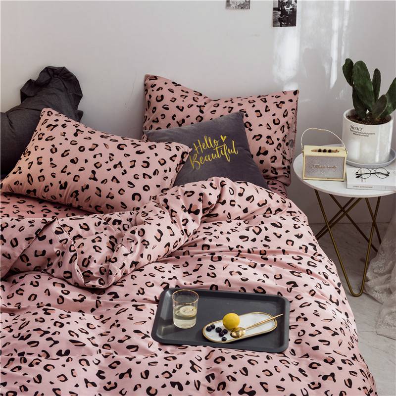 WUJIE 2Pcs/3Pcs Leopard Pattern 100% Cotton Bedding Set with Zipper Pillowcase Duvet Cover Set Single/Queen/King Home Textile