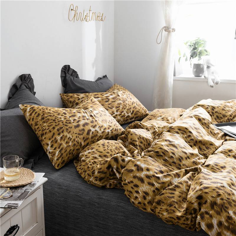 WUJIE 2Pcs/3Pcs Leopard Pattern 100% Cotton Bedding Set with Zipper Pillowcase Duvet Cover Set Single/Queen/King Home Textile