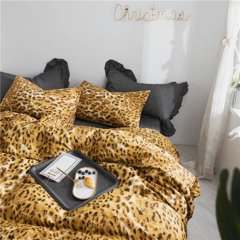 WUJIE 2Pcs/3Pcs Leopard Pattern 100% Cotton Bedding Set with Zipper Pillowcase Duvet Cover Set Single/Queen/King Home Textile