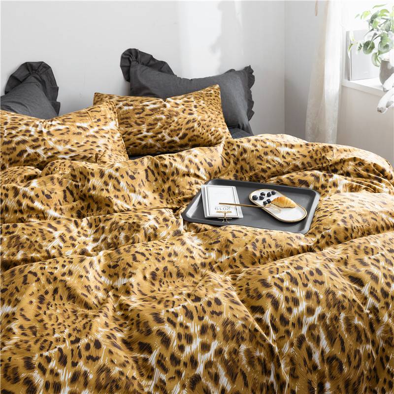 WUJIE 2Pcs/3Pcs Leopard Pattern 100% Cotton Bedding Set with Zipper Pillowcase Duvet Cover Set Single/Queen/King Home Textile