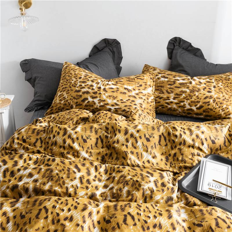 WUJIE 2Pcs/3Pcs Leopard Pattern 100% Cotton Bedding Set with Zipper Pillowcase Duvet Cover Set Single/Queen/King Home Textile